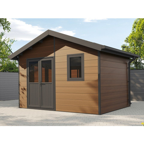 Abri de jardin composite isora - 12m² - epaisseur des madriers : 28mm - cabane atelier / abri velo - menuiseries en aluminium - Couleur au choix