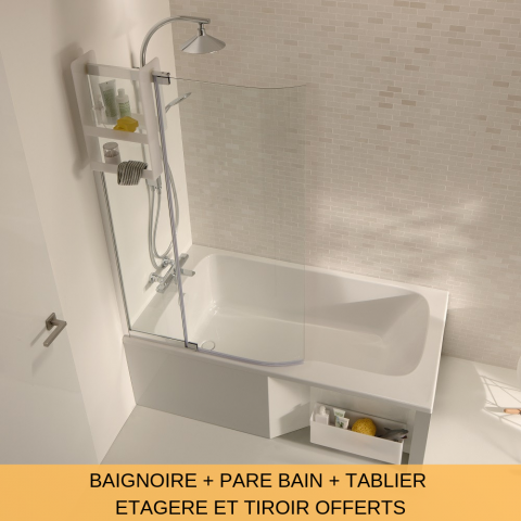 Jacob Delafon Ensemble Baignoire Bain Douche Pare Bain Tablier Malice 160 X 85 Cm Version Gauche Distriartisan