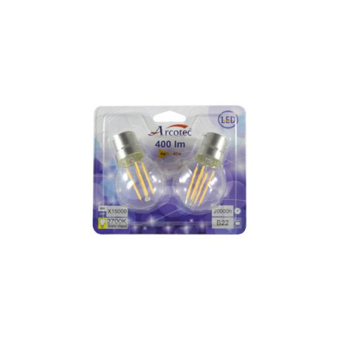 Blister de 2 ampoules led filament spherique b22 4w