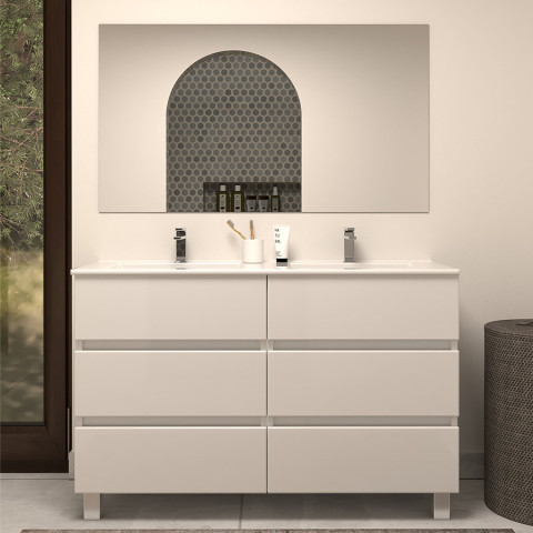 Meuble de salle de bain 120cm double vasque - 6 tiroirs - blanc - mayor