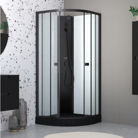 Cabine de douche 1/4 de cercle 85x85x200 cm - Portes coulissantes - Receveur Noir Mat - ELEMENTARY Aurlane - CAB290