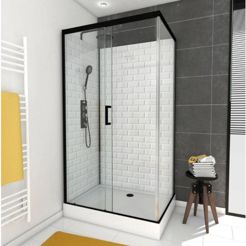 Cabine de douche rectangle 80x110x230cm à motif carreaux de métro - UNDERGROUND RECTANGLE 110 Aurlane - CAB204