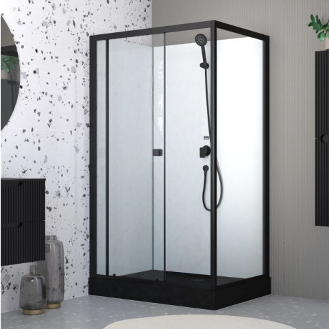 Cabine de douche rectangulaire 110x80x197 cm - Portes coulissantes - Receveur Noir Mat - ELEMENTARY Aurlane - CAB291