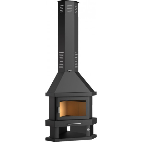 Fm cheminée métallique d'angle c-100r 13,5kw avec porte en fonte