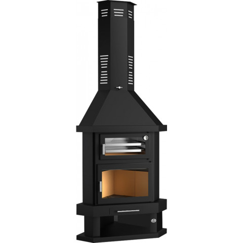Fm cheminée métallique d'angle c-100rh 13,5kw avec four
