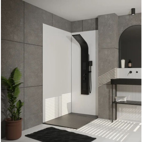 Colonne de douche effet pluie - 140x20cm - acier inoxydable brossé noir mat NEO Aurlane - COL071