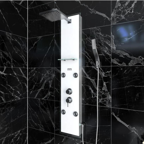 Colonne de douche à hydromassage 22x125cm en verre trempe + buses hydromassantes - EPSILON WHITE Aurlane - COL030