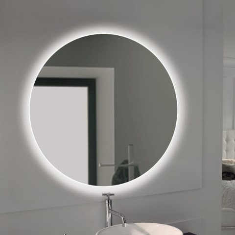 Miroir de salle de bain Cassiopeia avec éclairage décoratif à LED, diamètre 60 cm, AC 230V 50Hz, 20 W + 12 W, Aluminium et Verre.