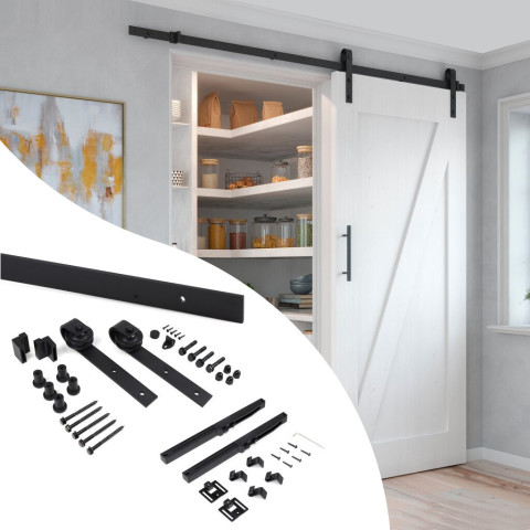 Kit de quincaillerie pour porte coulissante suspendue Barn en bois, avec fermeture souple, panneaux non inclus, Acier et Plastique, Peint en noir