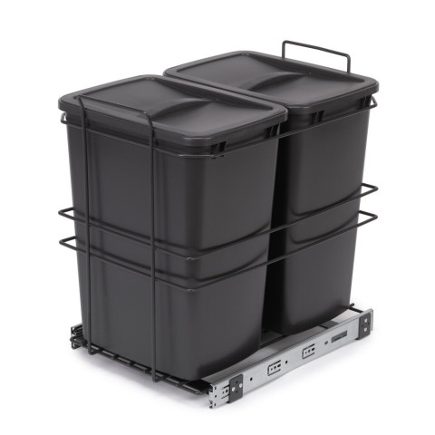 Poubelle de recyclage pour montage inférieur et extraction manuelle pour meuble de cuisine Recycle 2x35litres, Plastique gris anthracite