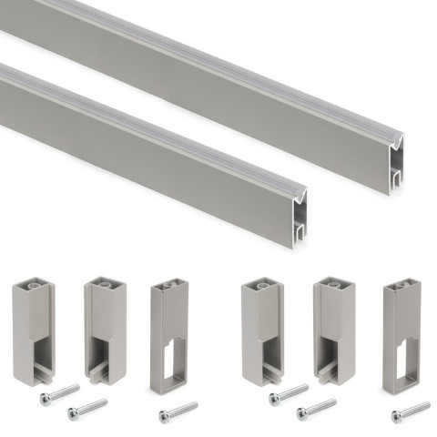 Lot de 2 rails de penderie Luxe avec supports, Aluminium et Plastique, couleurs  & longueurs au choix