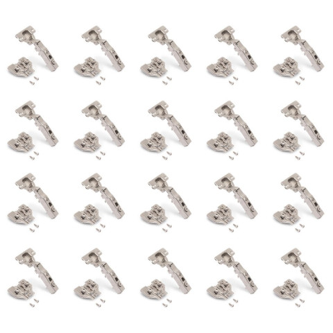 Lot de 20 charnières droites X91 à fermeture amortie avec embases de montage mixtes, Diamètre 5x9.5mm, Hauteur 0, Acier, Nickelé