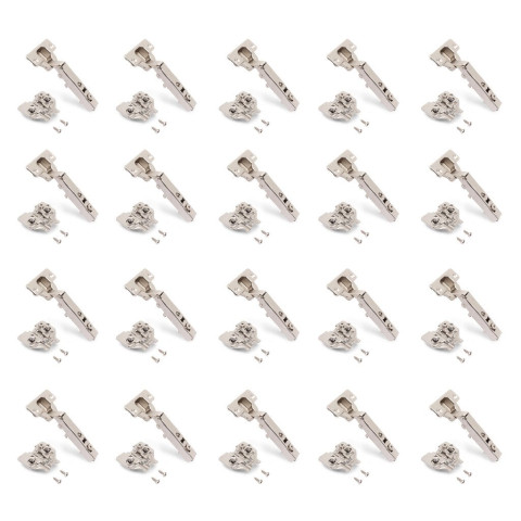 Lot de 20 charnières droites X92N et embases à visser, Hauteur 0, Acier, Nickelé