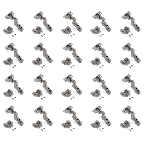 Lot de 10 charnières Super coudées X91 ouverture à 165 degrés avec fermeture amortie et embases Euro, hauteur 0, acier, nickelé