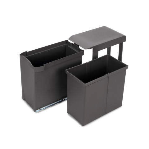 Poubelles de recyclage pour la cuisine, 1 x 30L, fixation inférieure et extraction automatique, Acier et Plastique, Gris antracite