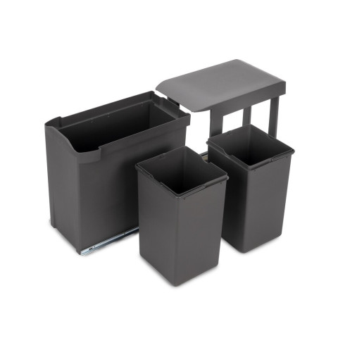 Poubelles de recyclage pour la cuisine, 2 x 14L, fixation inférieure et extraction automatique, Acier et Plastique, Gris antracite