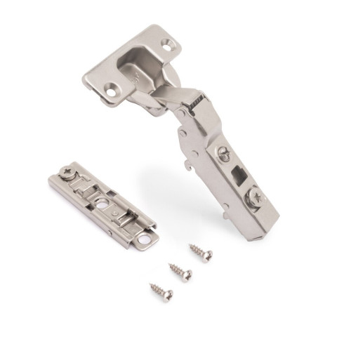 Lot de 20 charnières coudées X91 à fermeture amortie avec embases droite à visser, Hauteur 1, Acier, Nickelé