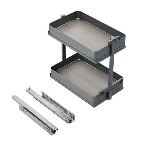 Chariot extractible Harmony avec fermeture à amortie, Module largeur 300mm hauteur 700mm, Acier et Bois, Gris anthracite