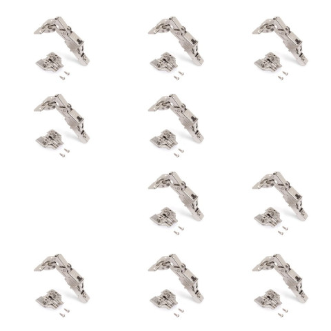 Lot de 10 charnières droites X91 à ouverture de 165 degrés avec fermeture amortie et embases euro, hauteur 0, acier, nickelé