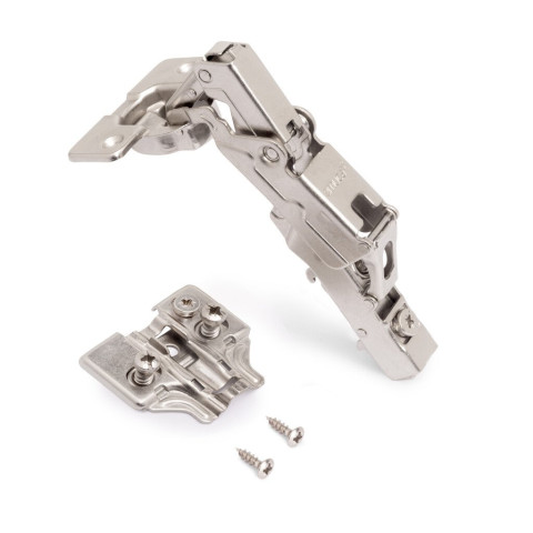 Lot de 10 charnières coudées X91 Ouverture à 165 degrés avec fermeture amortie et embases Euro, Hauteur 0, Acier, Nickelé