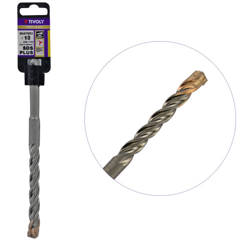 Foret béton armé professionnel ø 10 l 250 mm - sds plus 3 taillants de coupe - tivoly master 3 technic pro