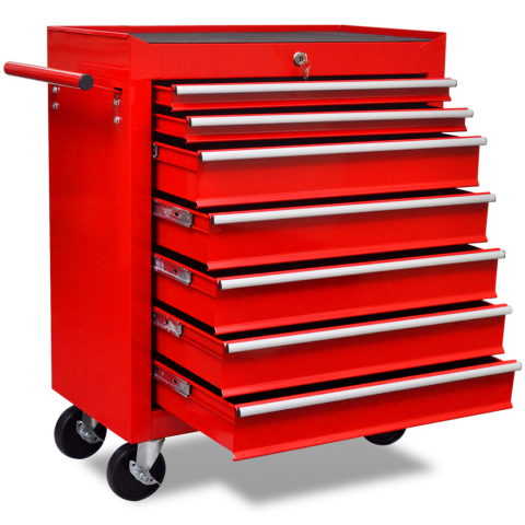 vidaXL Chariot à outils de l'atelier rouge avec 7 tiroirs