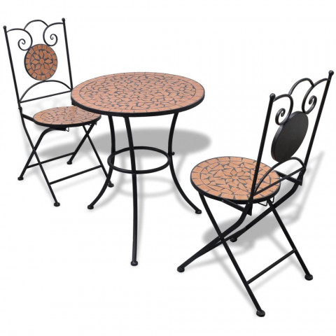 Vidaxl table de bistro 60 cm et 2 chaises mosaïqué terre cuite