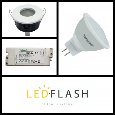 Kit spot LED étanche GU5.3 5 watt (eq. 50 watt) - Couleur eclairage - Blanc chaud 3000°K, Finition - Grise