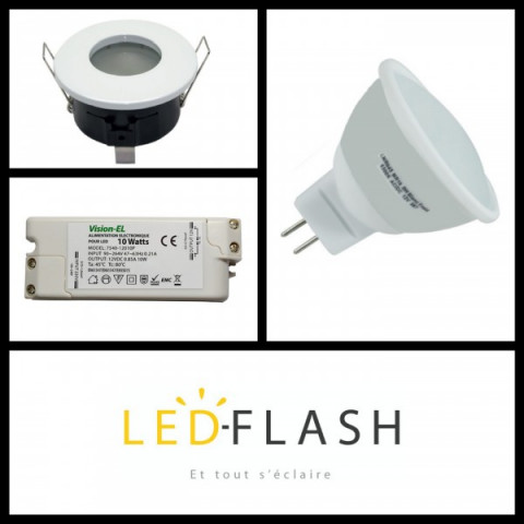 Kit spot LED étanche GU5.3 5 watt (eq. 50 watt) - Couleur eclairage - Blanc froid, Finition - Blanc