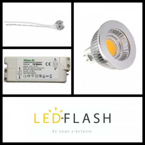 Kit spot LED GU5.3 COB 4 watt (eq. 40 watt) - Couleur eclairage - Blanc chaud 3000°K