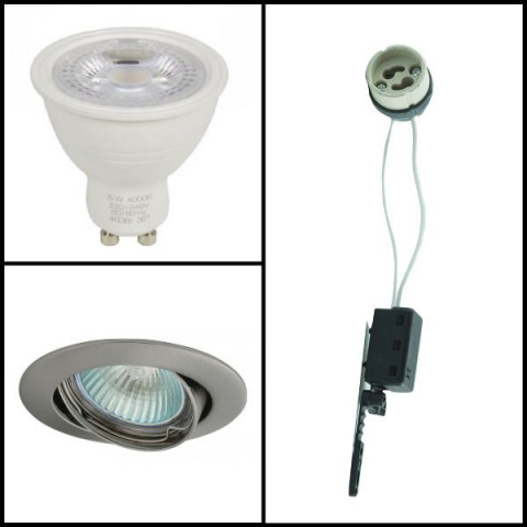 Kit Spot led GU10 5 watt (eq. 50 watt) dimmable - Support Gris - Couleur eclairage - Blanc chaud 3000°K, Type Support - Rond fixe 85mm