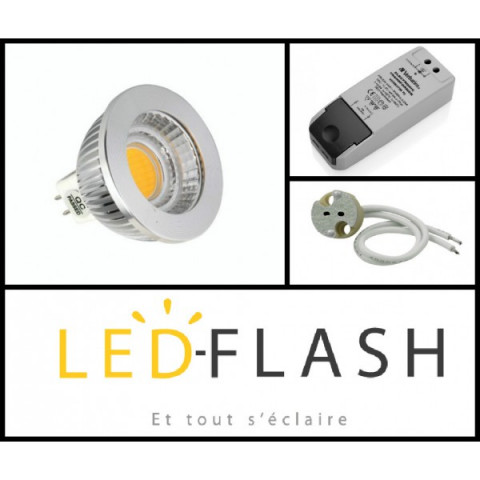 Kit spot LED GU5.3 COB 5 watt Dimmable - Couleur eclairage - Blanc chaud 2700°K