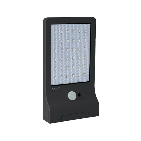 Lampe led solaire exterieure noir avec detecteur de mouvement aslo - 3w - 370 lumens - 6000k