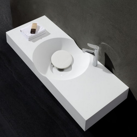 Lavabo suspendu rectangulaire - solid surface blanc mat - 100x48 cm - clas