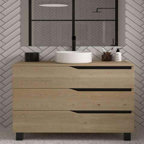 Meuble de salle de bain 120 avec plateau et vasque à poser - sans miroir - 3 tiroirs - madera miel (bois clair) - mata