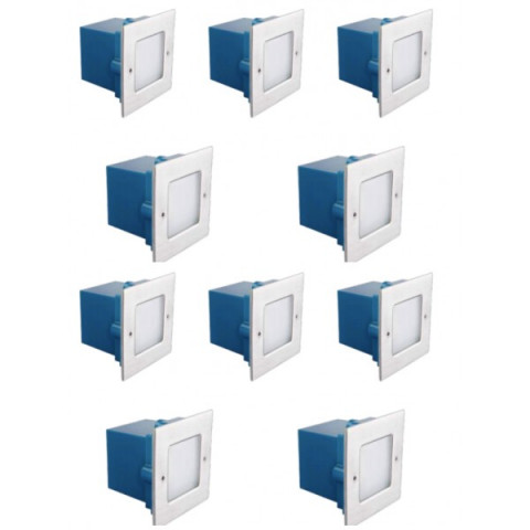 Lot de 10 appliques encastrables carré ip 54 0,6 watt pour extérieur - couleur - blanc neutre 4000°k