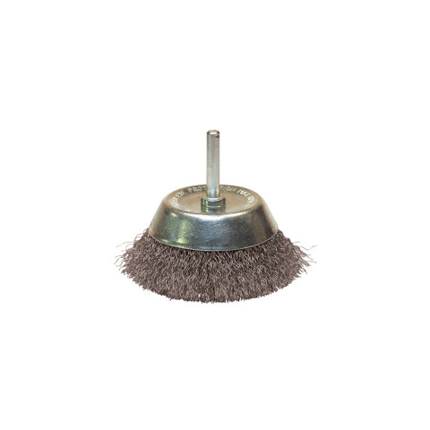 Brosse conique sur tige fil acier ondulé décapage dur bois/métal - D. 75 mm - Q. 6 mm - fil 0.30 - LEMAN - 310.075V