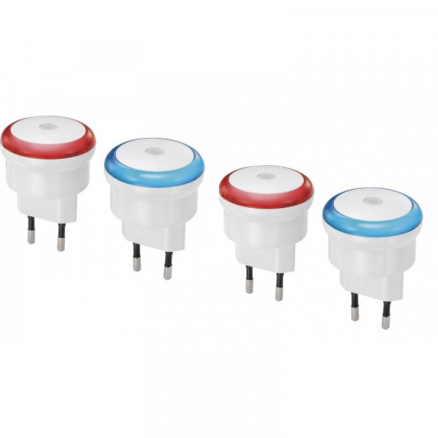 Lot de 4 veilleuse led renkforce emn100x2 rond rouge, bleu blanc