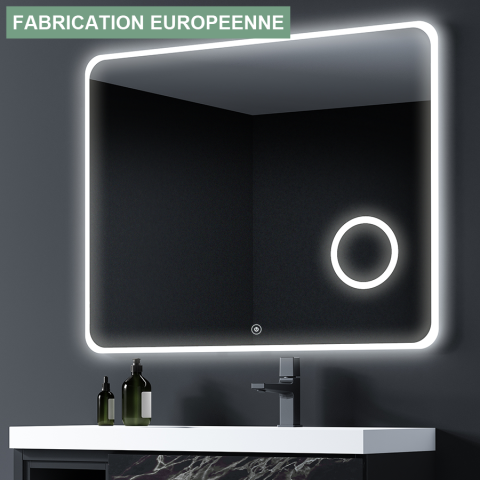 Miroir éclairage led de salle de bain loutro avec interrupteur tactile, anti-buée et loupe - 80x80cm