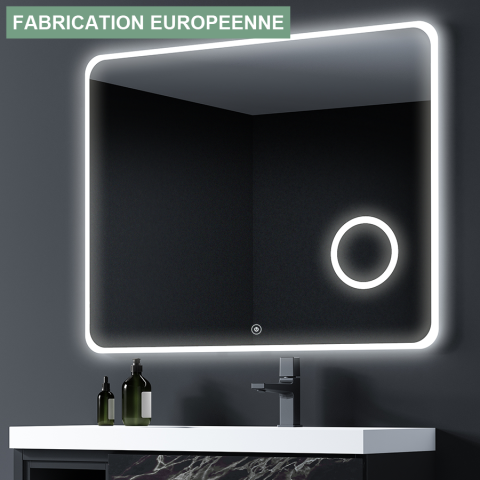 Miroir éclairage led de salle de bain loutro avec interrupteur tactile, anti-buée et loupe - 70x80cm