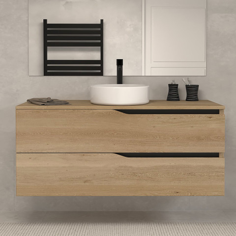 Meuble de salle de bain 120 avec plateau et vasque à poser - sans miroir - 2 tiroirs - madera miel (bois clair) - luna