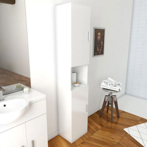 Meuble colonne pour salle de bains 35x30x182 cm - Blanc laqué - THRIFTY 35 Aurlane - LAV293