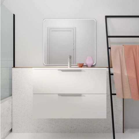 Meuble de salle de bains 60cm suspendu blanc 2 Tiroirs - Vasque blanche - ELEMENTARY Aurlane - LAV1091