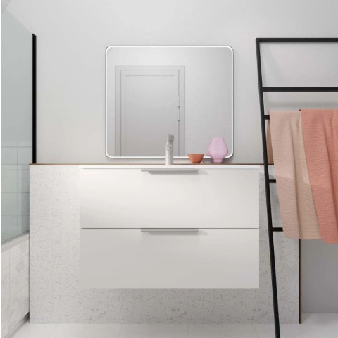 Meuble de salle de bains 80cm suspendu blanc 2 Tiroirs - Vasque blanche - ELEMENTARY Aurlane - LAV1092