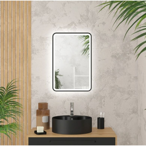 Miroir salle de bain avec éclairage LED et contour noir 40x60cm - GO BLACK LED Aurlane - MIR055