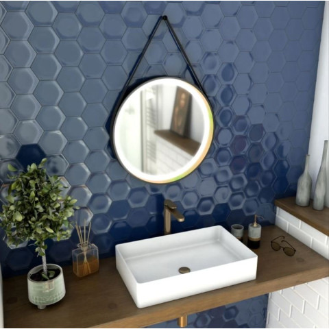 Miroir salle de bain rond Ø55cm noir mat et finition bronze - CIRCLE HORUS LED Aurlane - MIR029