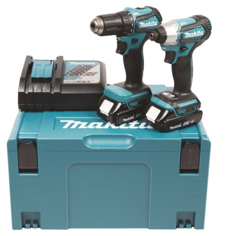 Pack perceuse visseuse et visseuse à chocs dlx2220aj 18v 2x2ah li-ion avec coffret makpac3 makita