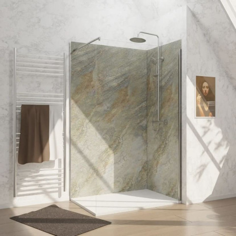Pack de 2 Panneaux muraux pierre Wood Stone 90+120×210 cm avec profilés ANODISE BRILLANT - STONE’IT Aurlane - PACP246