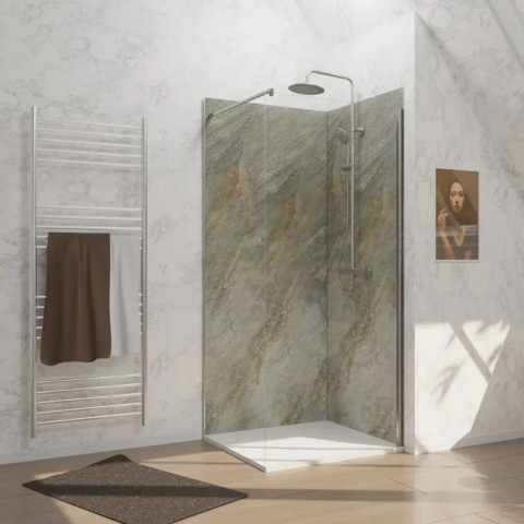 Pack de 2 Panneaux muraux Pierre Wood Stone 90x210 cm avec profilés anodisé brillant - STONE’IT Aurlane - PACP249