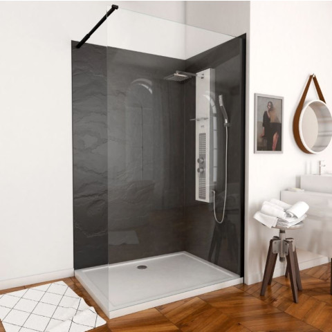 Pack Panneaux Muraux Pierre Finition Ardoise 120+90 - Profilés Noir Mat + Receveur Acrylique 120×90 Aurlane - PACP010